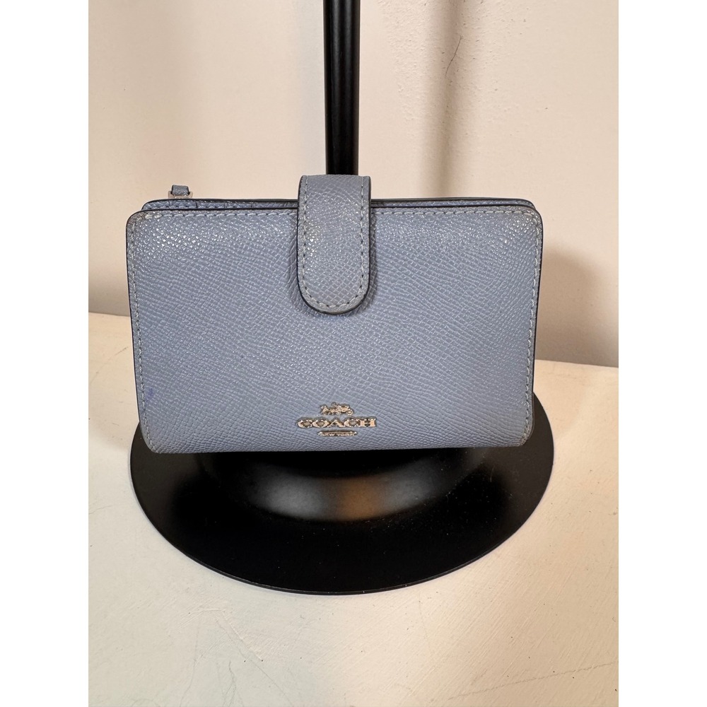 Coach Medium Corner Zip Wallet Crossgrain Leather Blue 6390 SV/PQ